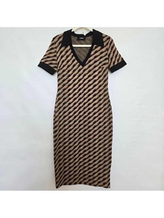 Cider Dresses & Skirts - CIDER DRESS MIDI-MAXI WOMENS BLACK KHAKI TAN GEOMETRIC PATTERN SZ MEDIUM